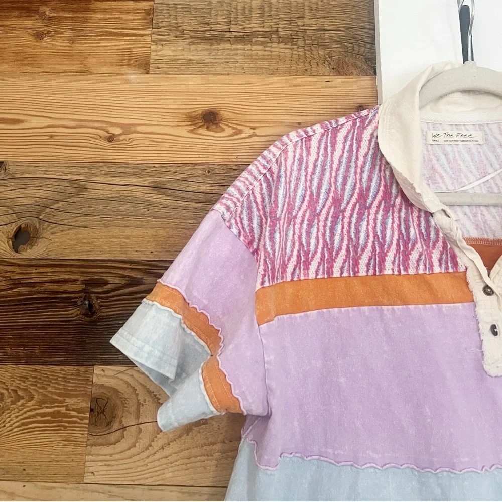 Free People Bella Stripe Retro Combo Cropped Polo Pastel Size Small - Picture 6 of 6